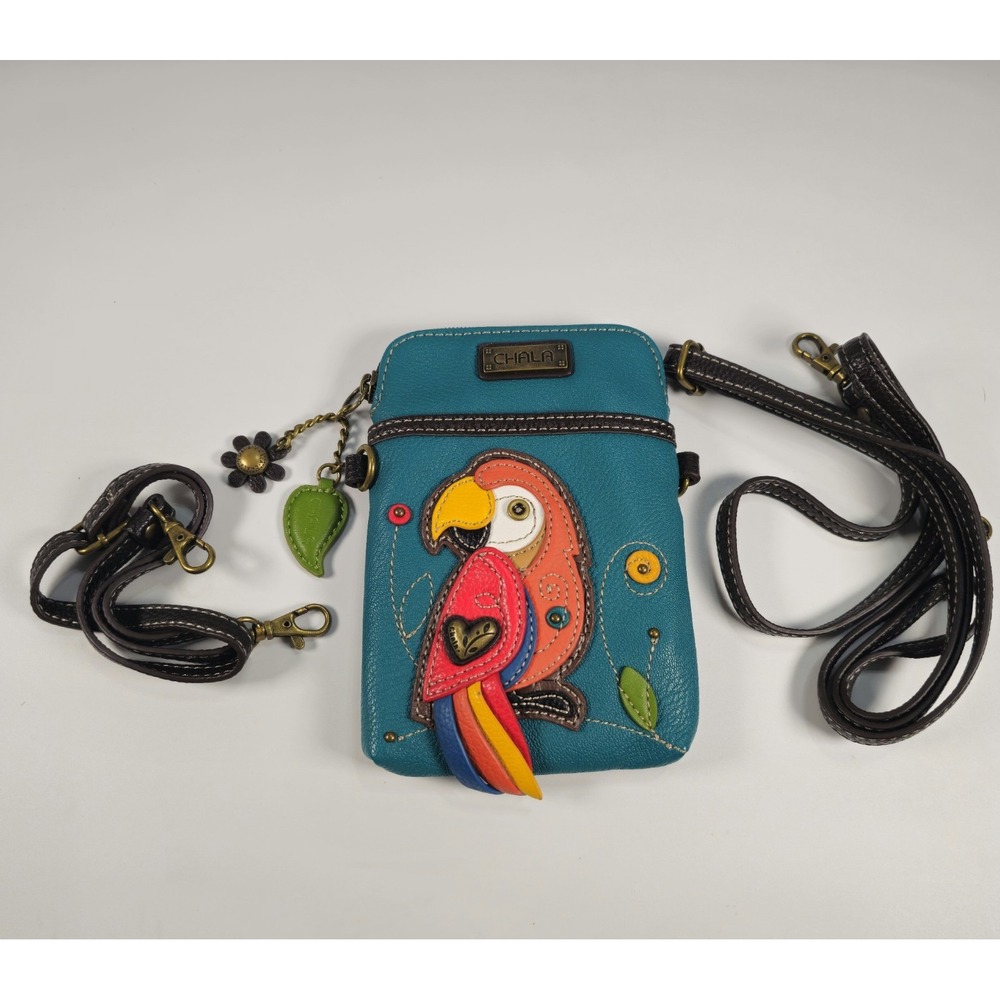 CHALA Red Parrot Cell Phone Crossbody Purse Turquoise Convertible 2 Straps NWT - Picture 2 of 6